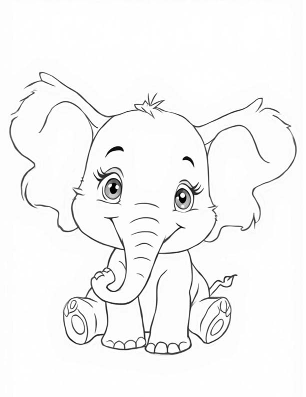 Cartoon happy elephant coloring page